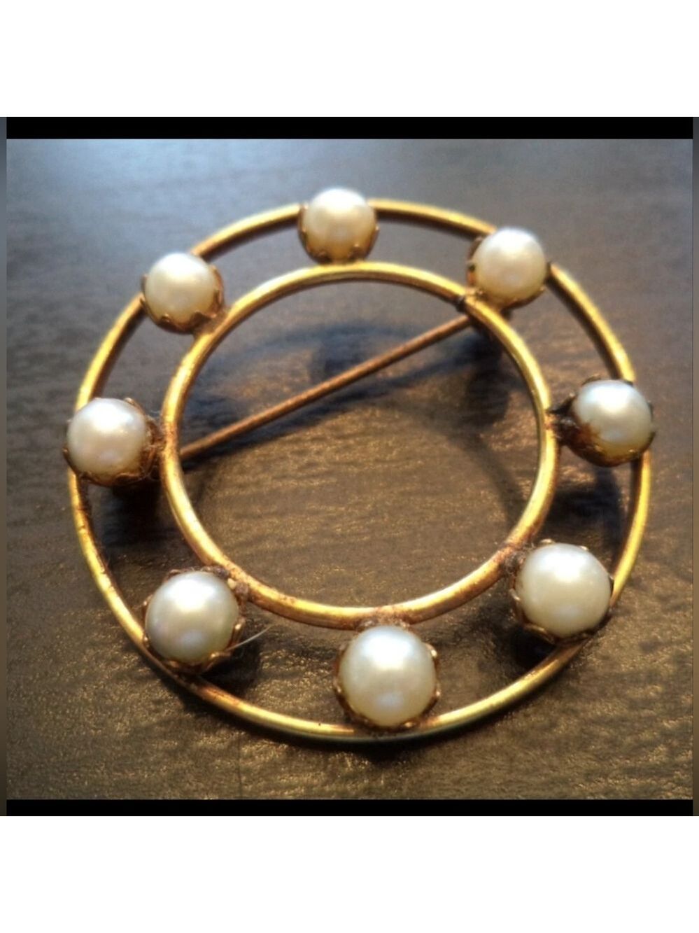 STUNNING VINTAGE ESTATE SIGNED 12K GF PEARL WREATH 1 1/4" BROOCH